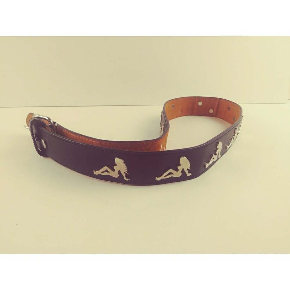 GENUINE LEATHER BELT Black W/ Chrome Ladies